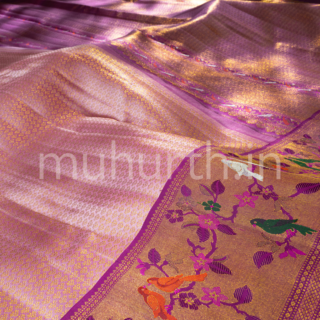 Pastel Pink Kanjivaram Silk Saree with Magenta