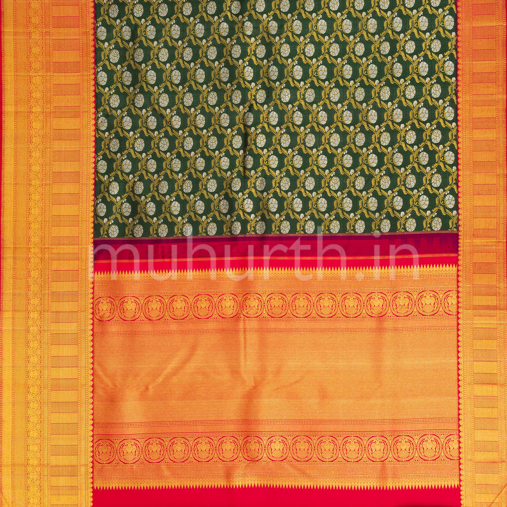 Green Kanjivaram Silk Saree with Red