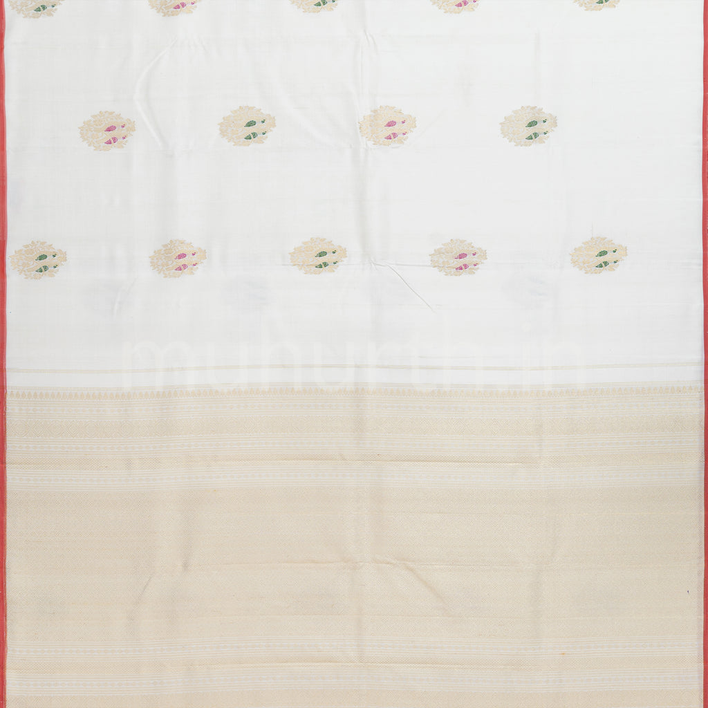 Off-White Kanjivaram Silk Saree with Orange Selvedge