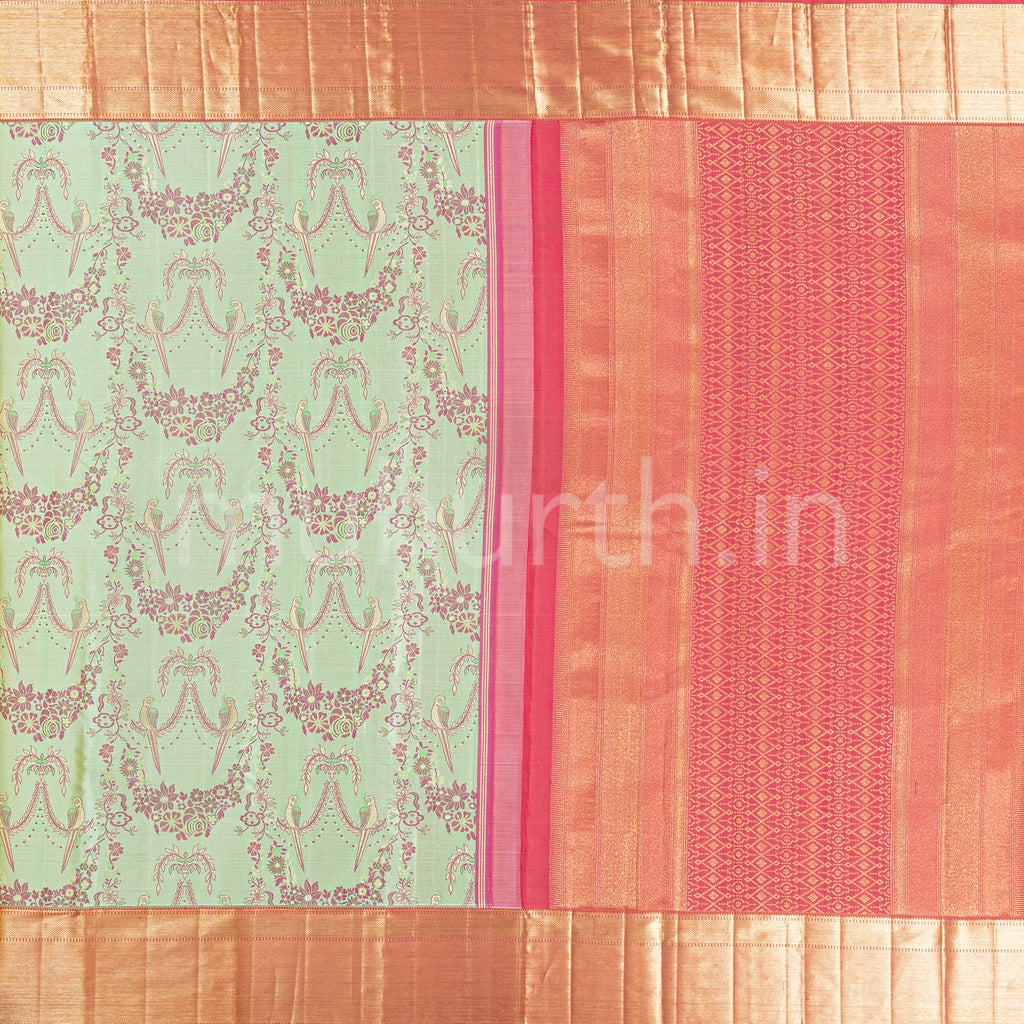 Kanjivaram Tiratchai Green Silk Saree with Peach