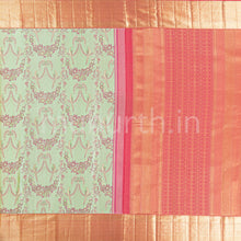 Load image into Gallery viewer, Kanjivaram Tiratchai Green Silk Saree with Peach