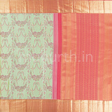 Load image into Gallery viewer, Tiratchai Green Kanjivaram Silk Saree with Peach