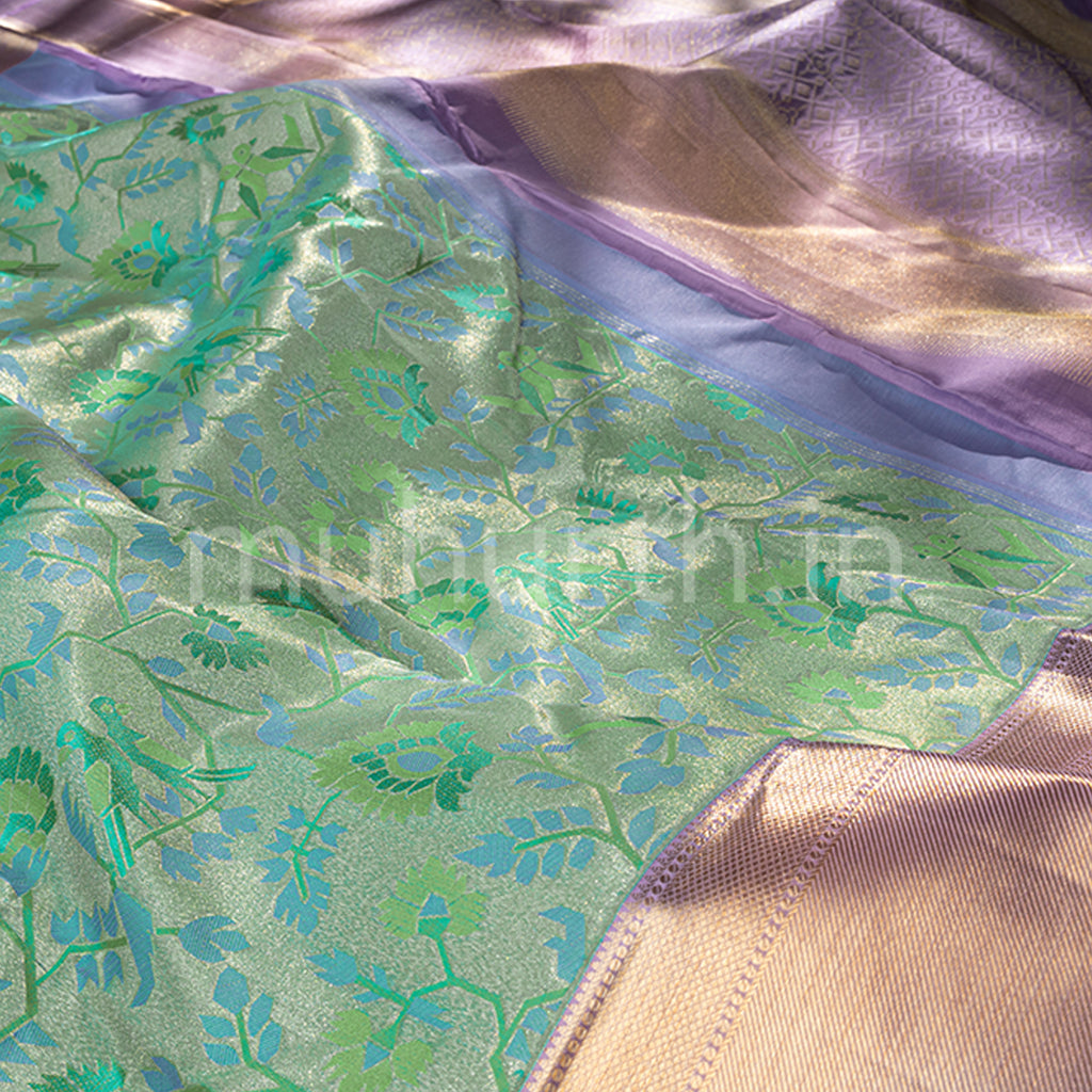 Sea Green Kanjivaram Silk Saree with Lavender