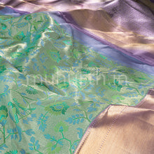 Load image into Gallery viewer, Kanjivaram Sea Green Silk Saree with Lavender