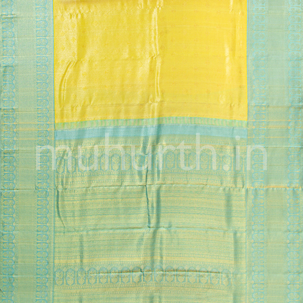 Golden Yellow Kanjivaram Silk Saree with Sea Green