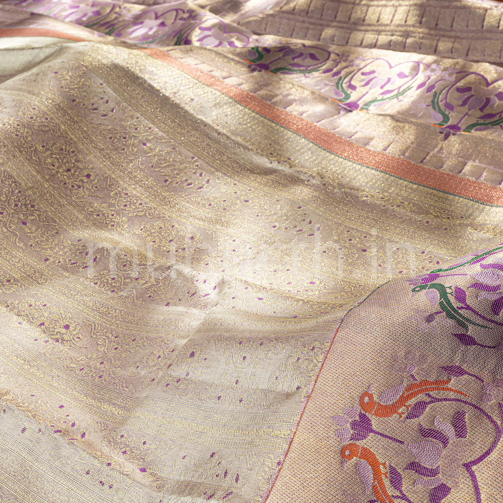 Pastel Lavender Kanjivaram Silk Saree with Lavender