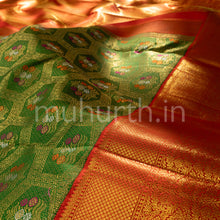 Load image into Gallery viewer, Kanjivaram Green Silk Saree with Bright Red