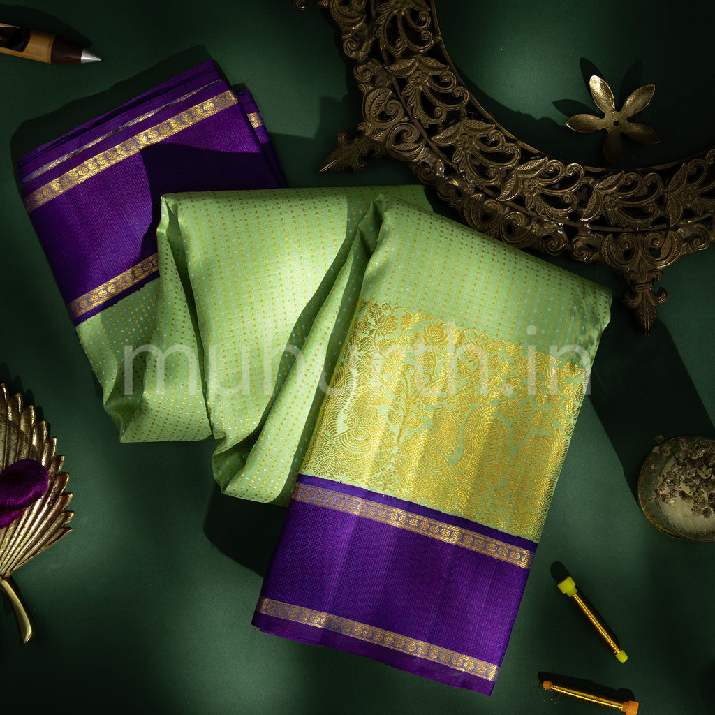 Elaichi Kanjivaram Silk Saree with Magenta