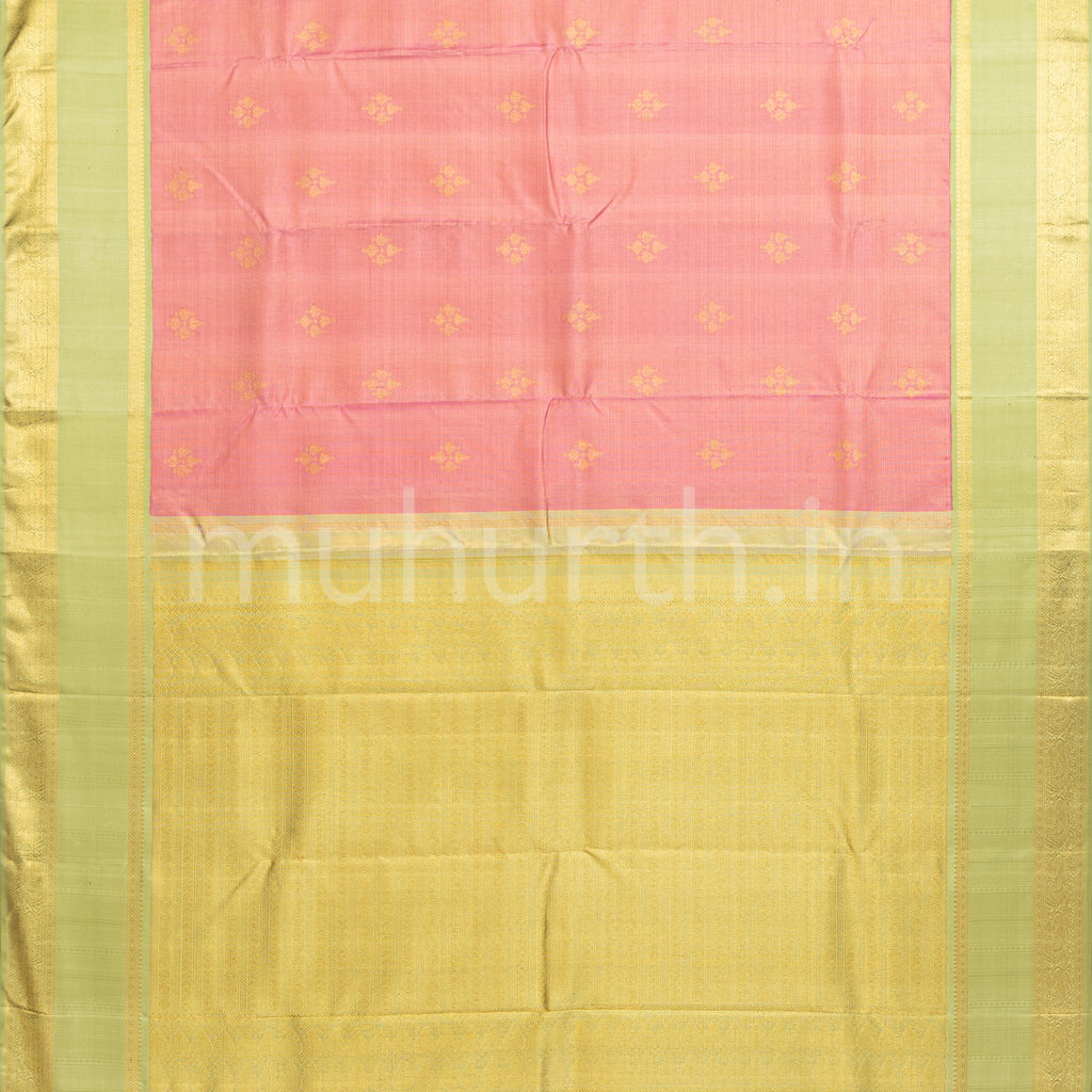 Peach Tissue Vaira Oosi Kanjivaram Silk Saree with Light Elaichi