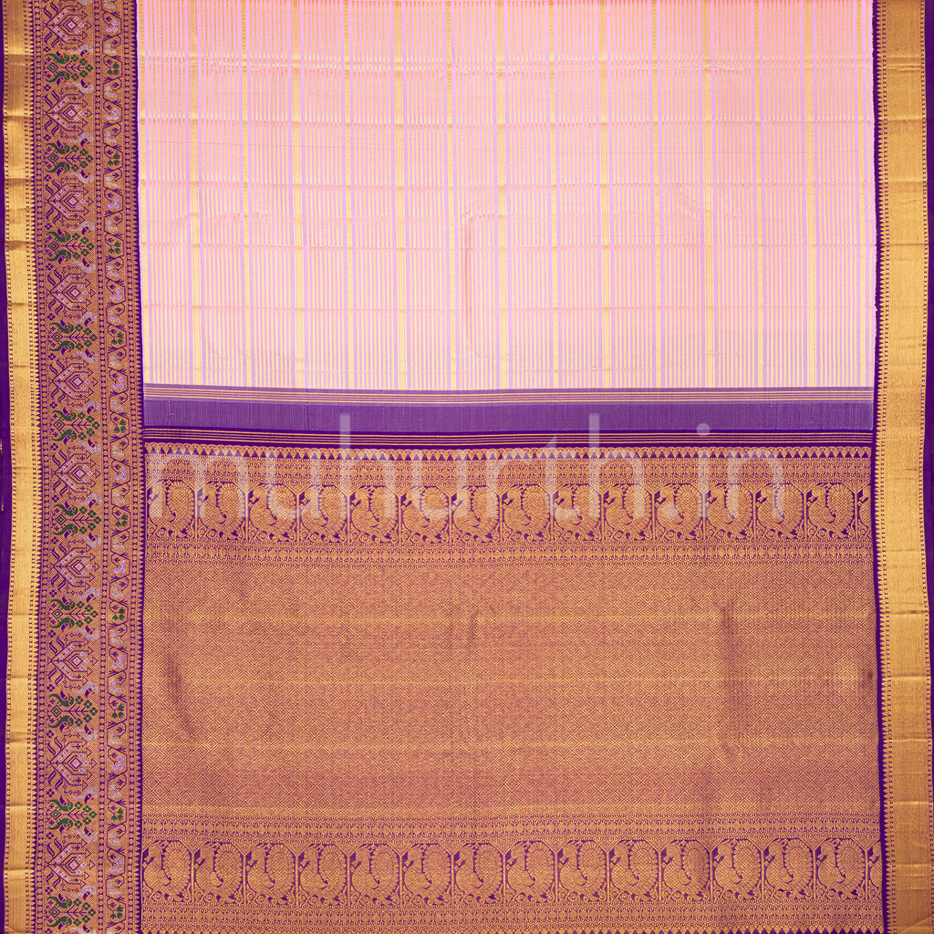 Kanjivaram Light Pink Silk Saree with Magenta