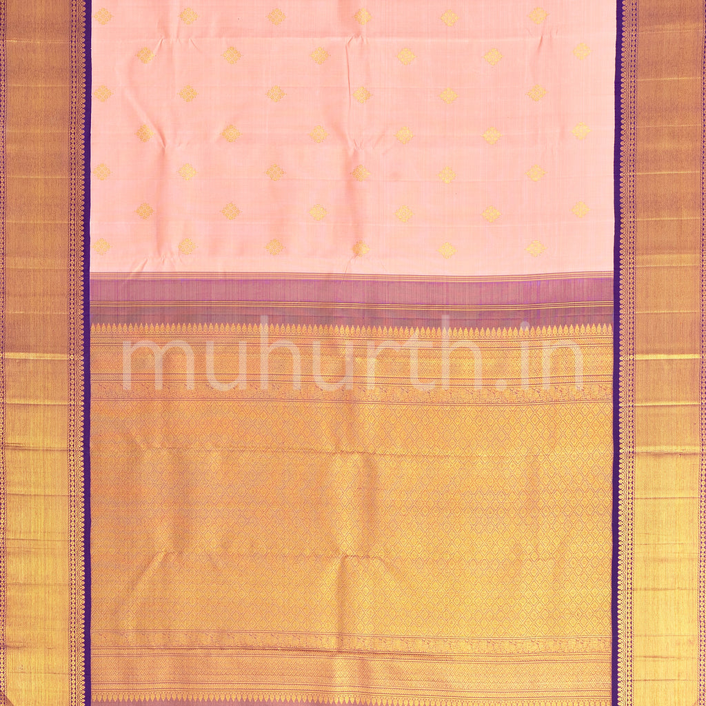 Baby Peach Vaira Oosi Kanjivaram Silk Saree with Meenakshi