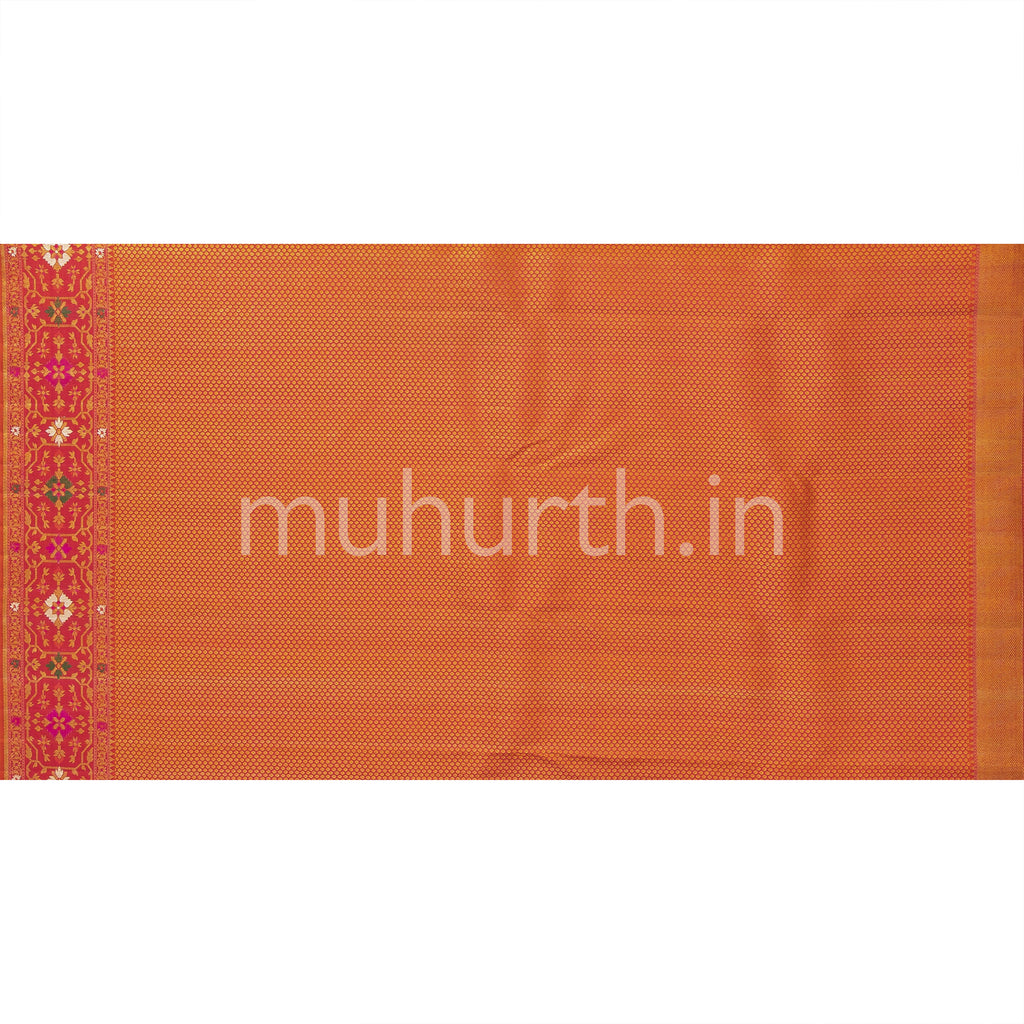 Off-White Kanjivaram Silk Saree with Coral Pink