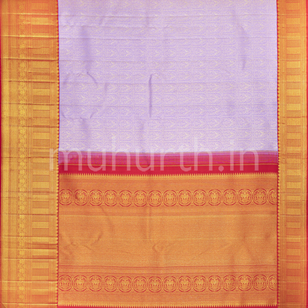 Kanjivaram Lavender Silk Saree with Red