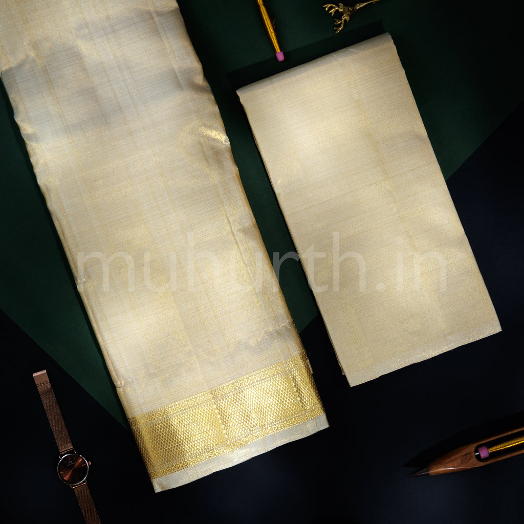 Premium Sandal Tissue Pure Silk Dhoti with Angavastram