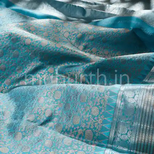 Kanjivaram Blue Silk Saree with Copper Zari