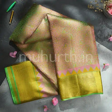 Load image into Gallery viewer, Kanjivaram Peach Silk Saree with Light Green