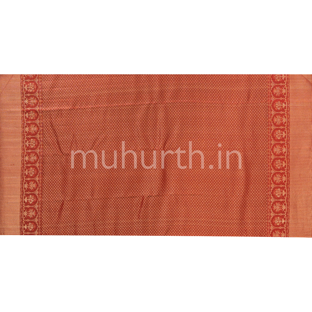 Apricot Pink Kanjivaram Silk Saree with Brown