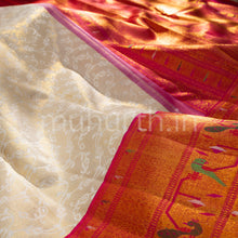 Load image into Gallery viewer, Off-White Kanjivaram Silk Saree with Red Shot Rose