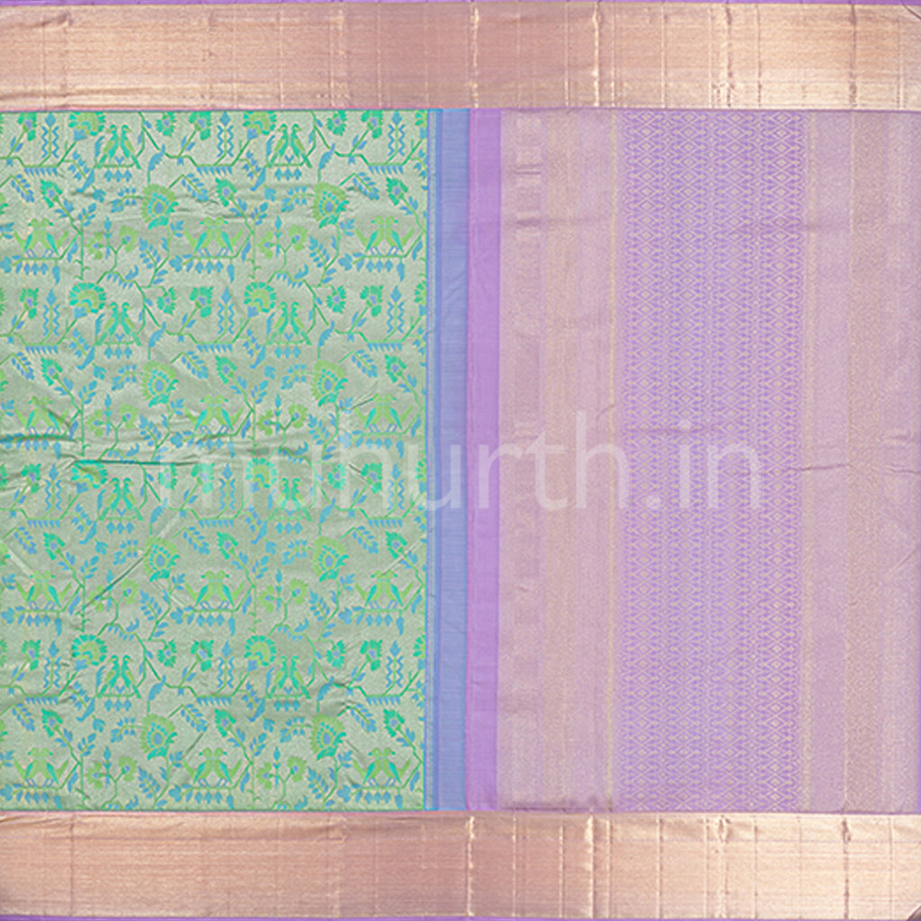 Sea Green Kanjivaram Silk Saree with Lavender