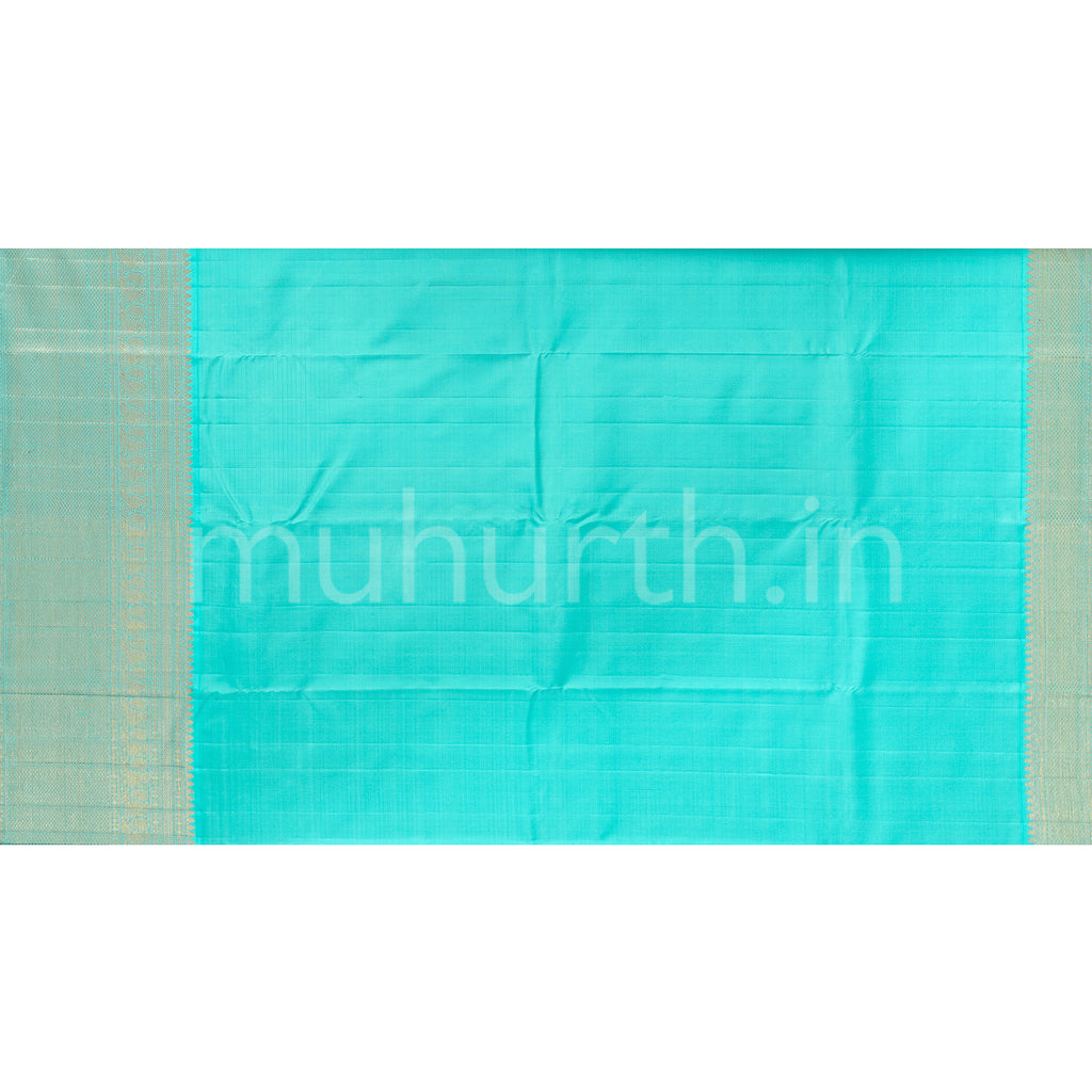 Golden Mustard Kanjivaram Silk Saree with Ananda Blue