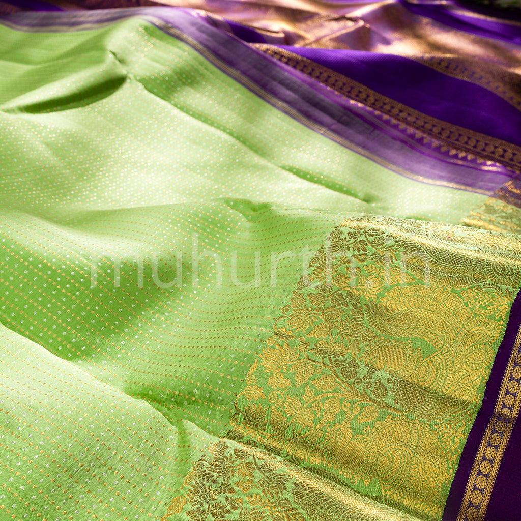 Elaichi Kanjivaram Silk Saree with Magenta