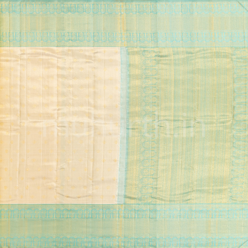 Off-White Kanjivaram Silk Saree with Sea Green