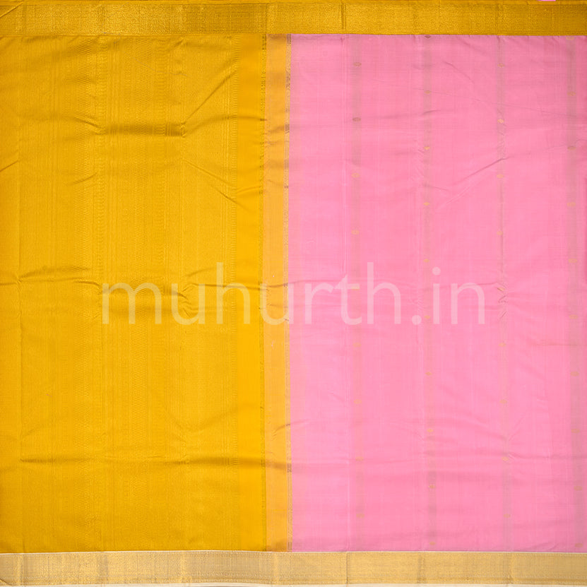 Kanjivaram Pink Silk Saree with Mustard & Off-White