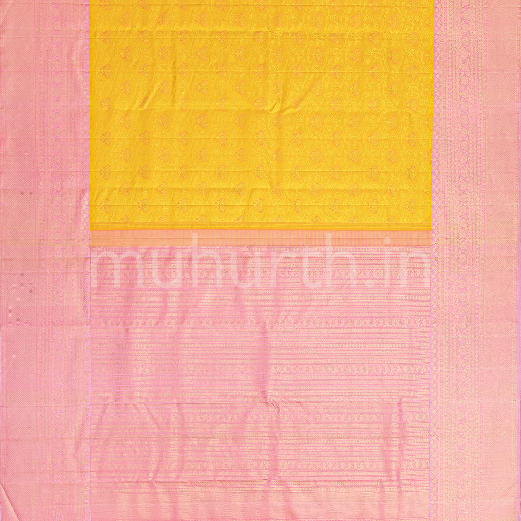 Golden Mustard Kanjivaram Silk Saree with Lavender