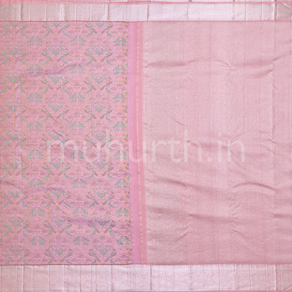 Kanjivaram Soft Pink Silk Saree with Pastel Brown