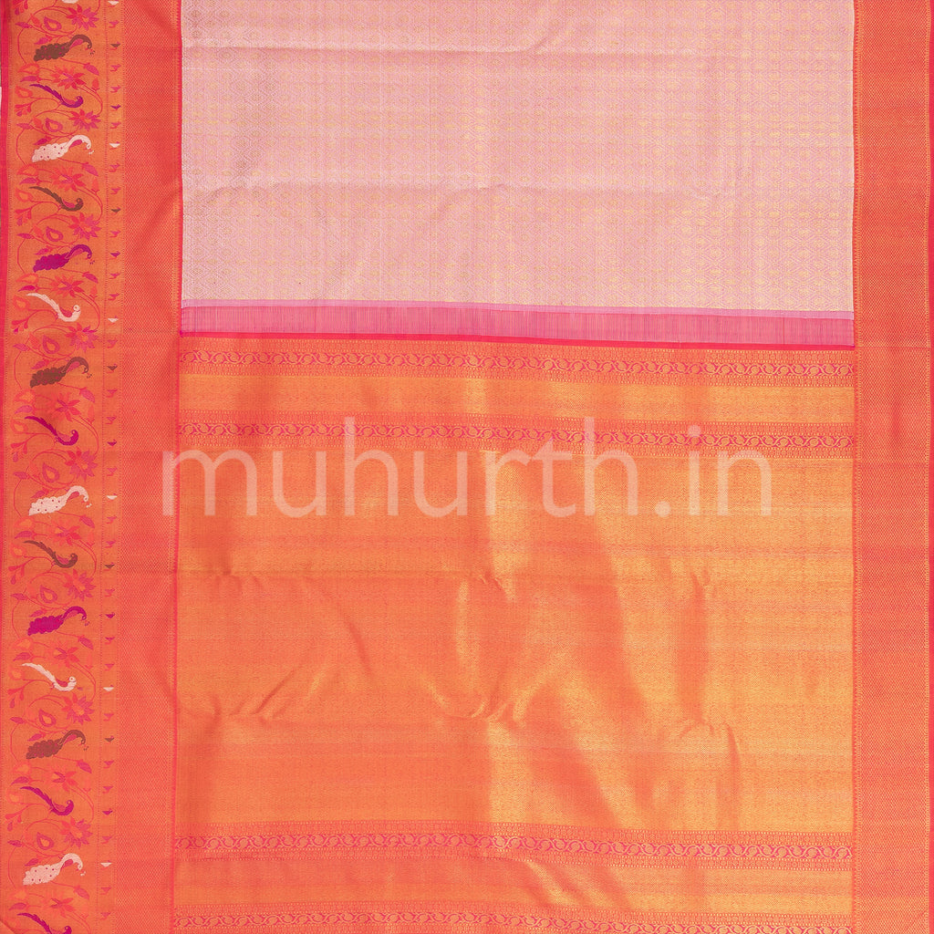 Pastel Pink Kanjivaram Silk Saree with Rose