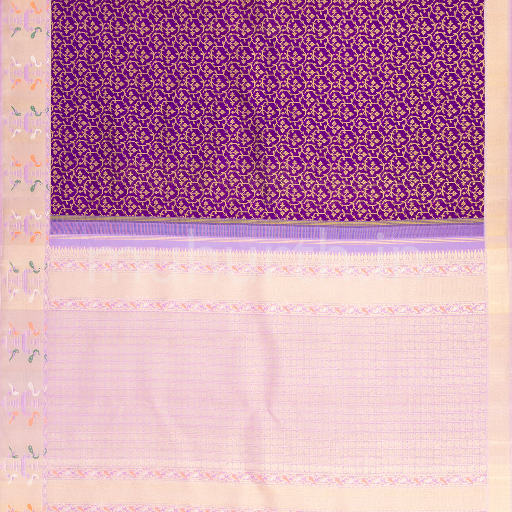 Dark Magenta Kanjivaram Silk Saree with Lavender