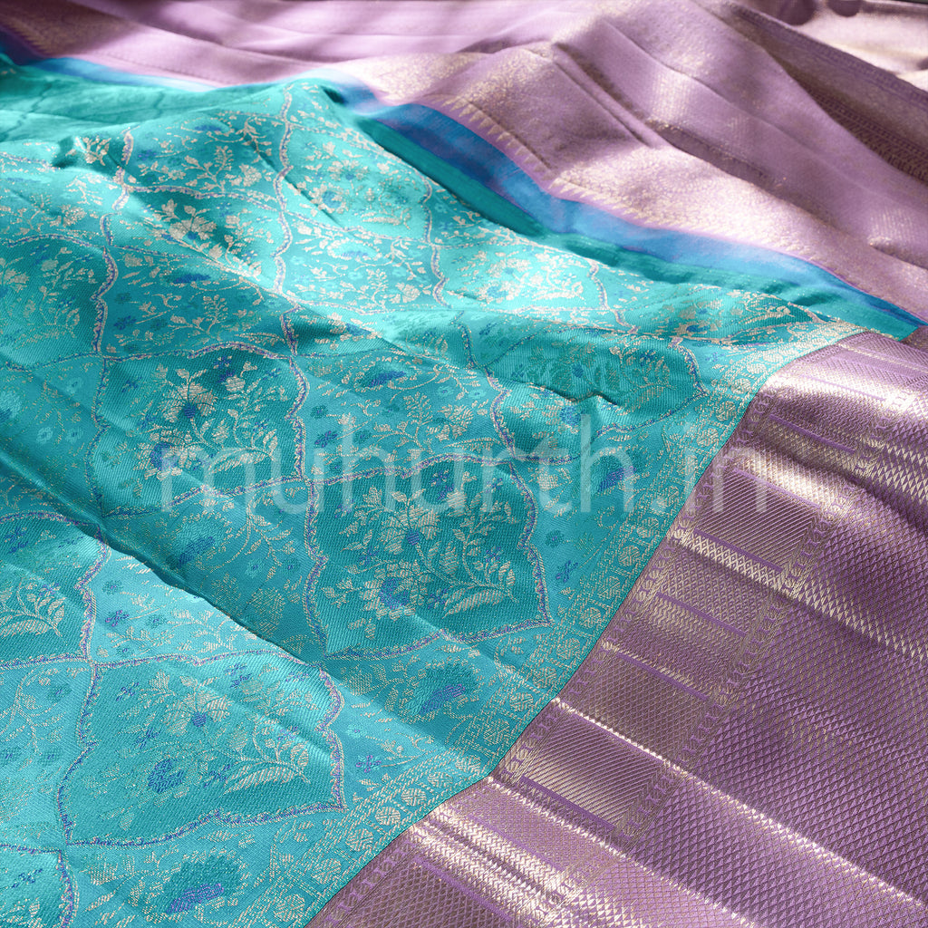 Ananda Blue Kanjivaram Silk Saree with Lavender