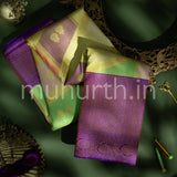 Multi Elaichi Green Kanjivaram Silk Saree with Meenakshi Violet