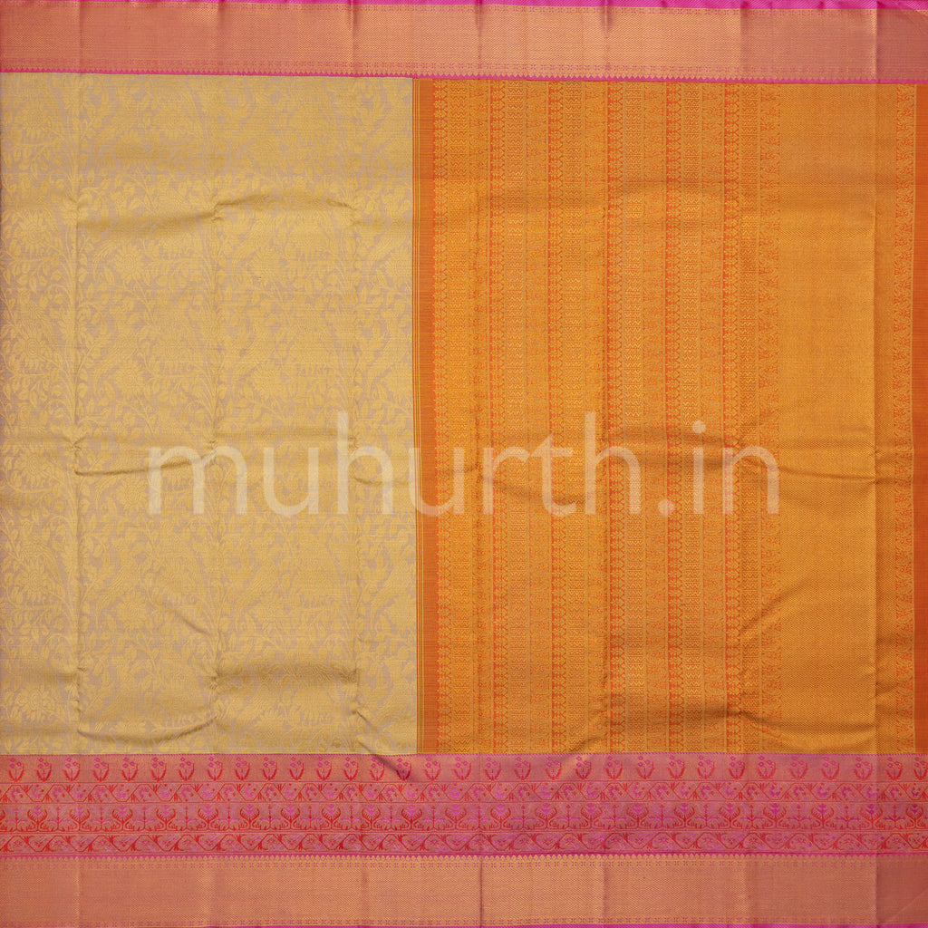 Kanjivaram Tissue Off-White Silk Saree with Pink