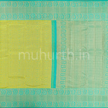 Load image into Gallery viewer, Sampanga Yellow Kanjivaram Silk Saree with Sea Green