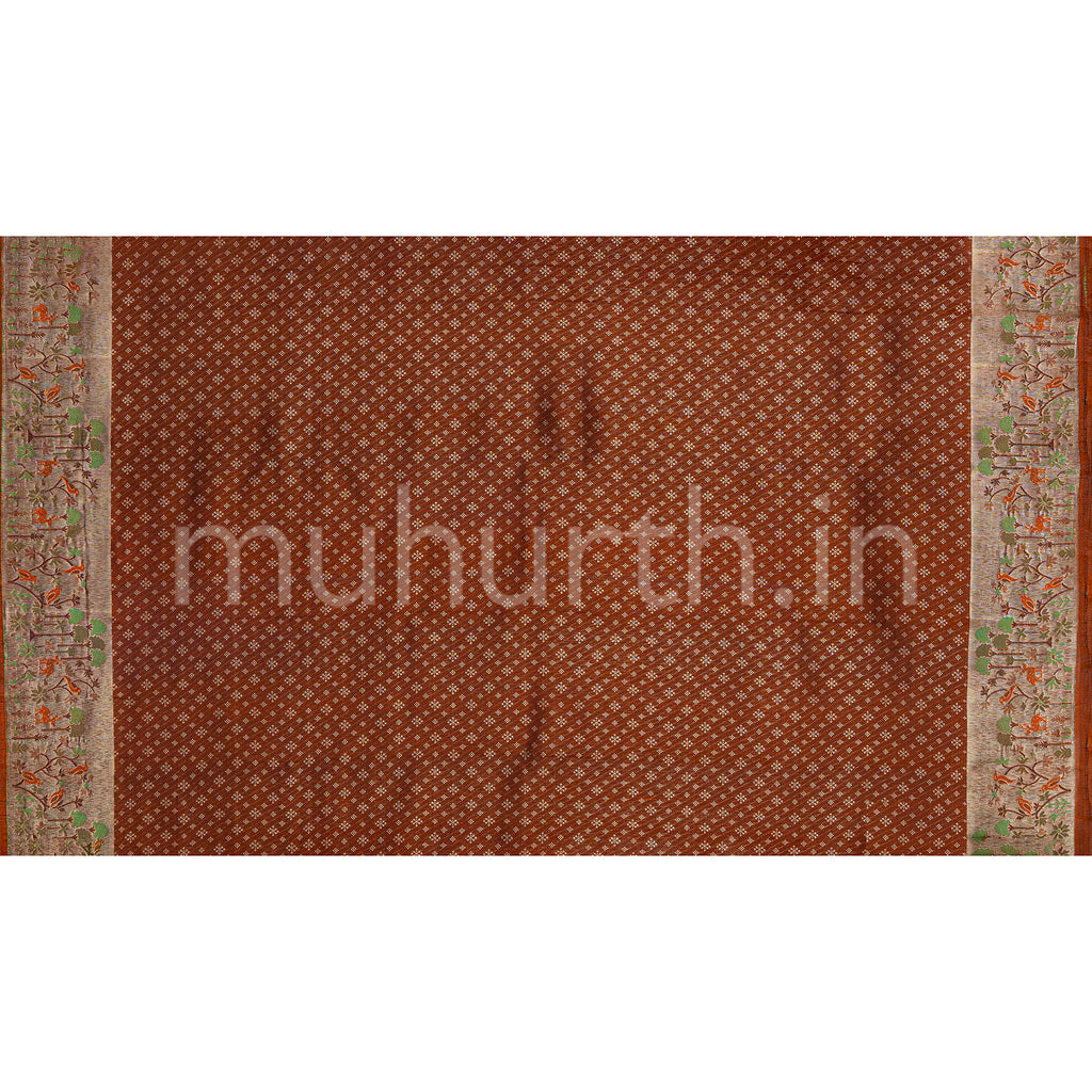 Kanjivaram Deep Rust Orange Silk Saree