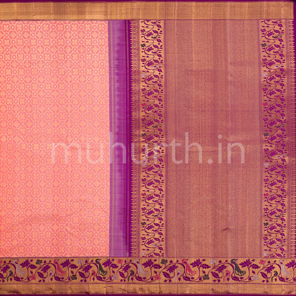 Peach Kanjivaram Silk Saree with Meenakshi