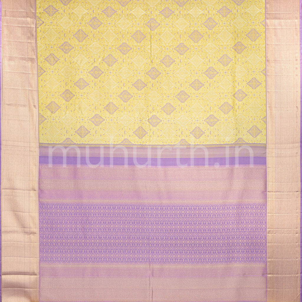 Kanjivaram Light Elaichi Green Silk Saree with Lavender