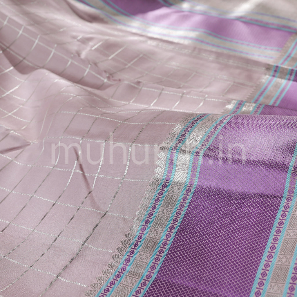 Light Brown Kanjivaram Silk Saree with Lavender