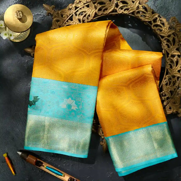 Mustard with Meenakari Light Ananda Kanjivaram Silk Saree