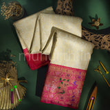 Off- White Pure Kanjivaram Silk Saree with Red Rose