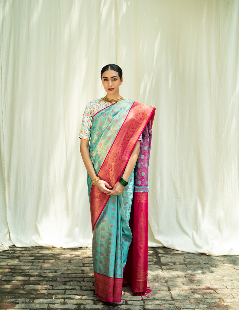 Ananda Kanjivaram Silk Saree with Rose