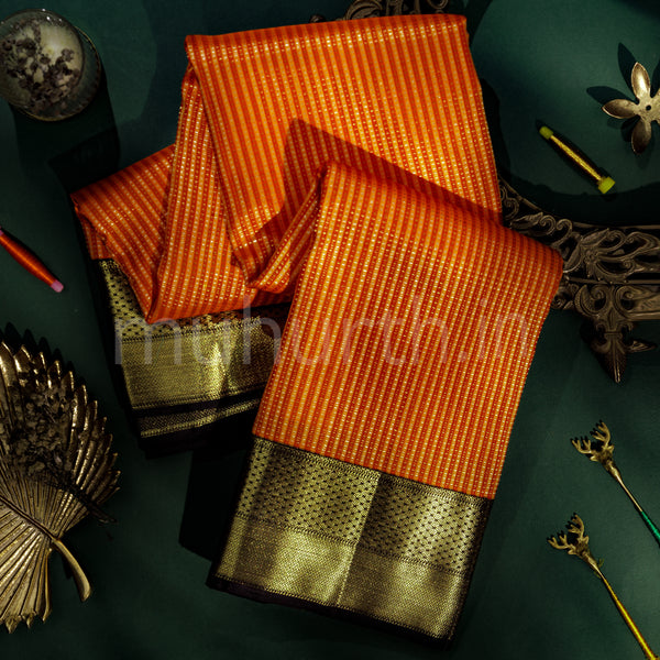 Orange Pure Kanjivaram Silk Saree with Kanchana
