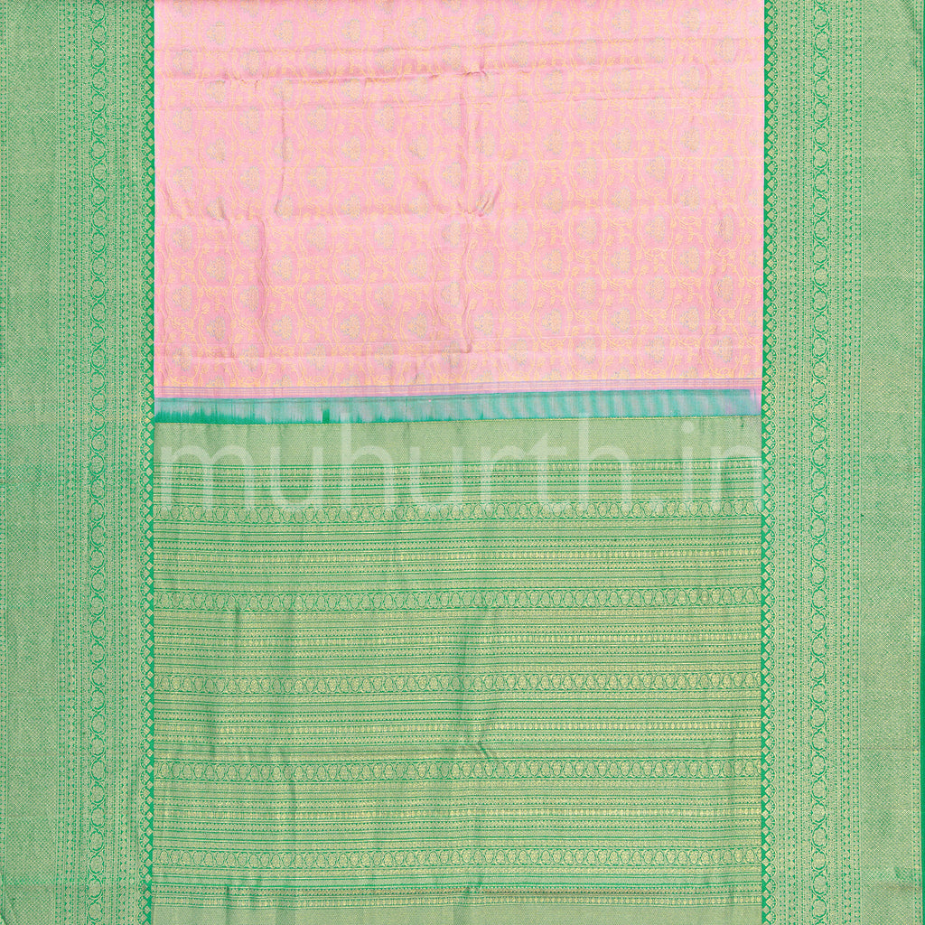 Pink Kanjivaram Silk Saree with Rexona Green