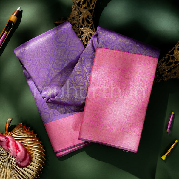 Lavender Kanjivaram Silk Saree with Pink