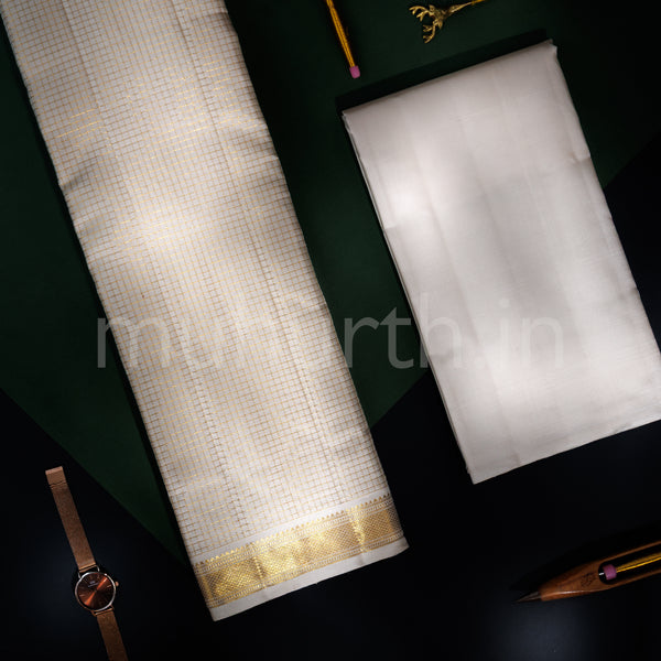 Premium Off-White Pure Silk Dhoti with Angavastram