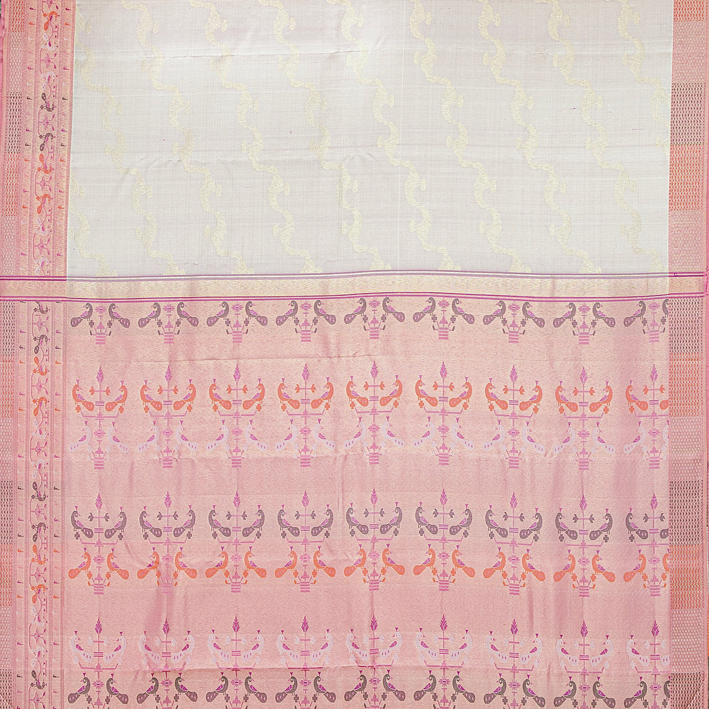 Kanjivaram Pastel Lavender Silk Saree with Peach