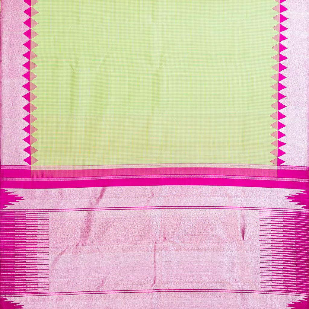 Light Elaichi Checks Kanjivaram Silk Saree with Tissue Pink