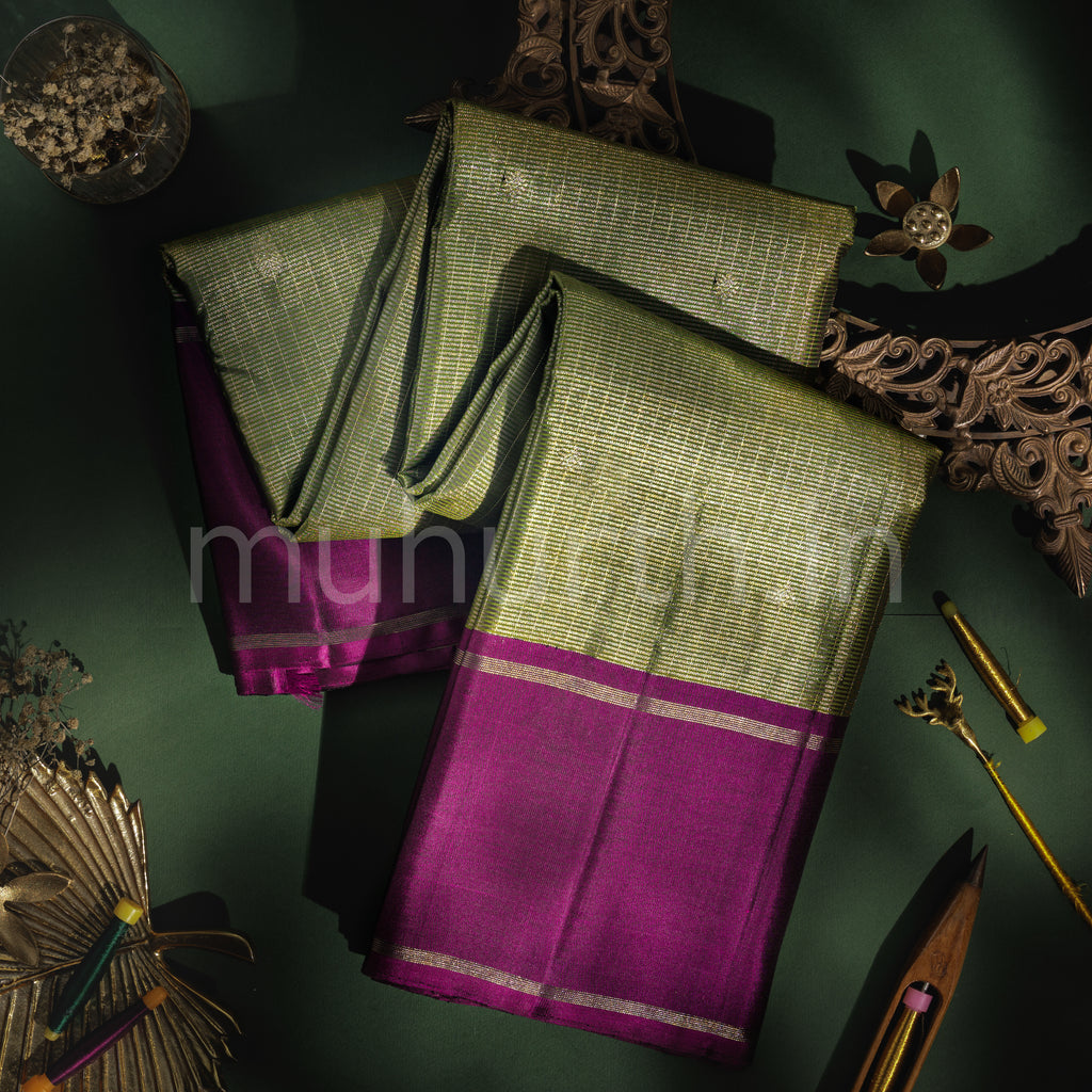 Green Pure Kanjivaram Silk Saree with Magenta