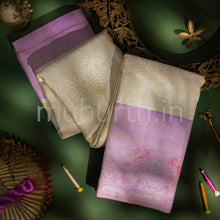 Load image into Gallery viewer, Off-White Kanjivaram Silk Saree with Lavender